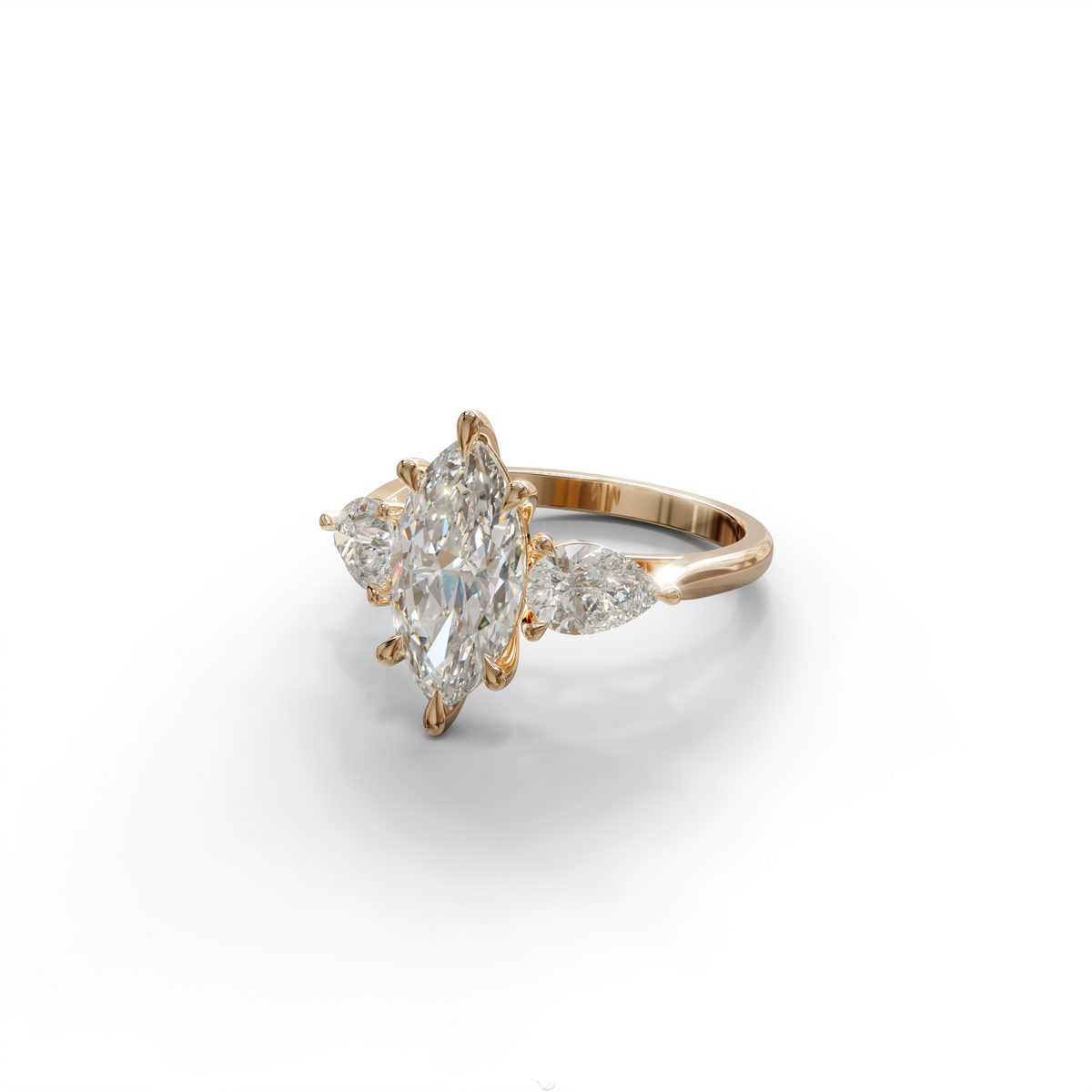 3 Carat E/VVS Marquise & Pear Cut Three Stone Lab Grown Diamond Engagement Ring