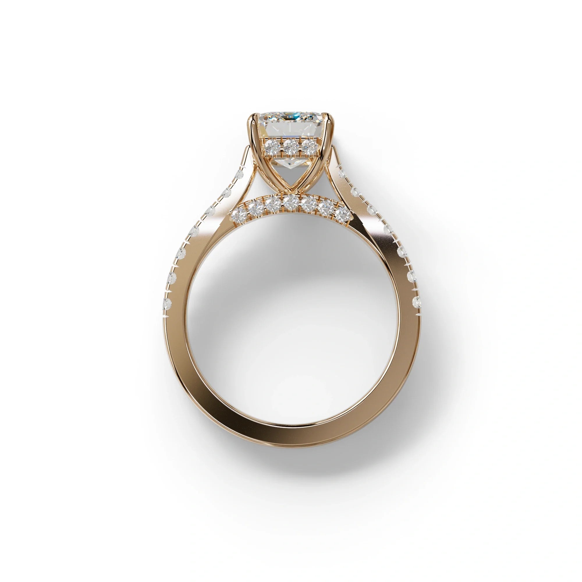 2 Carat E VVS Emerald Cut Hidden Halo & Pave Lab Diamond Ring - Siara