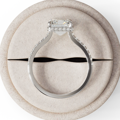 2.5 Ct E/VVS Emerald Cut Lab Diamond In Hidden Halo & Pave Setting Ring - Siena