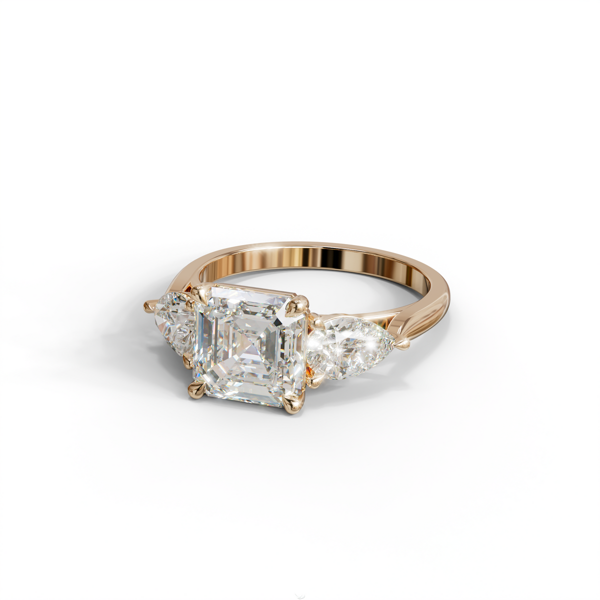 3 Carat E-VVS Asscher Cut Lab Diamond In 3 Stones Claw Prongs Setting Ring