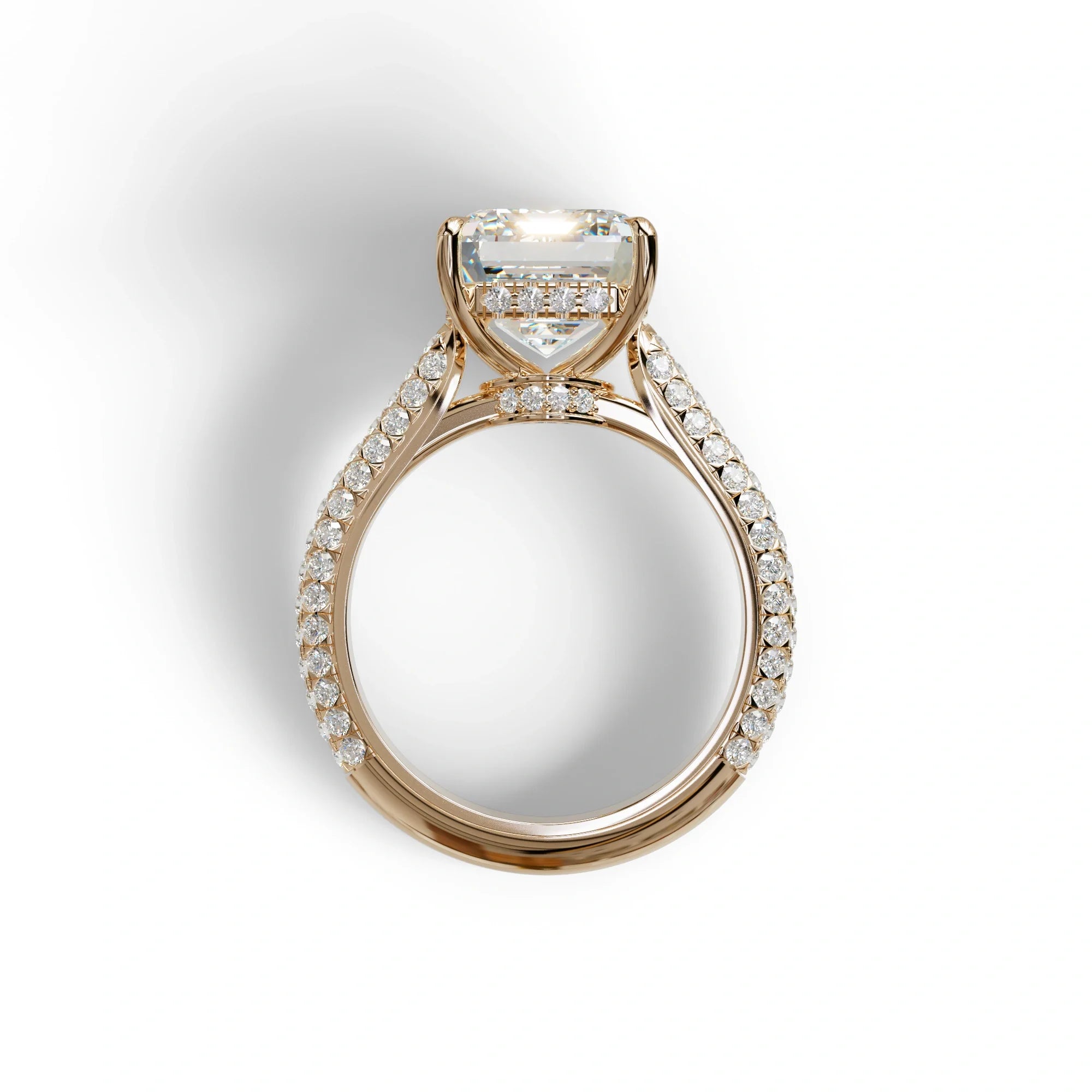 3 Carat Emerald Cut Hidden Halo & Pave Set Lab Diamond Ring - Emme