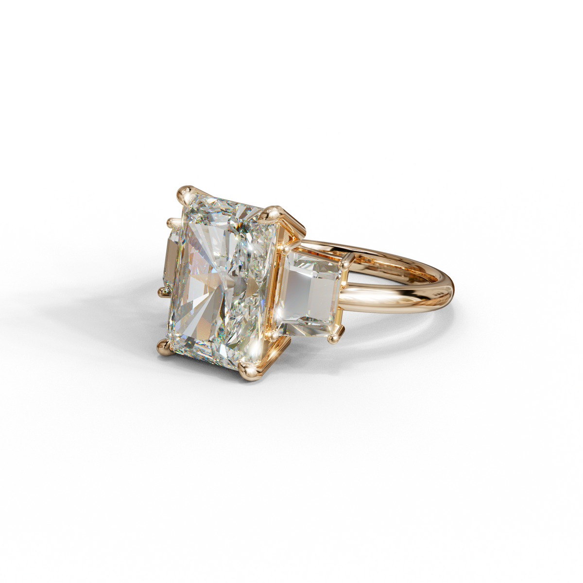 4 Carat Radiant & Trapezoid Three Stone Engagement Ring - Embrace