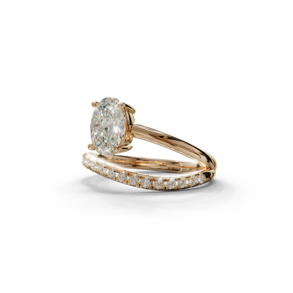 1.5 Carat S-Curve Oval Diamond Pave-set Diamond Ring - Bypass