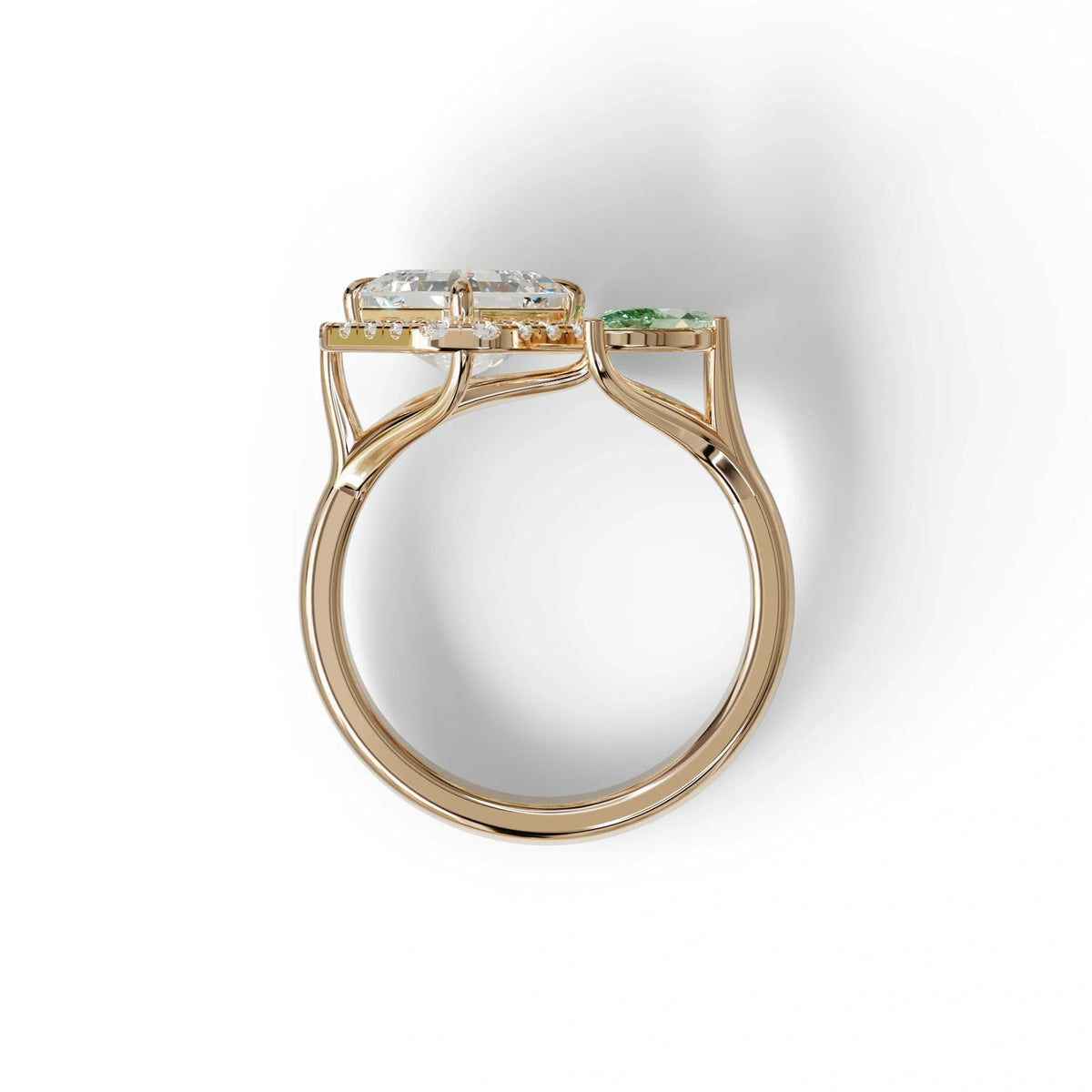 2 Carat Asscher Cut Diamond Cocktail Engagement Ring with Green Marquise - Nature Inspired