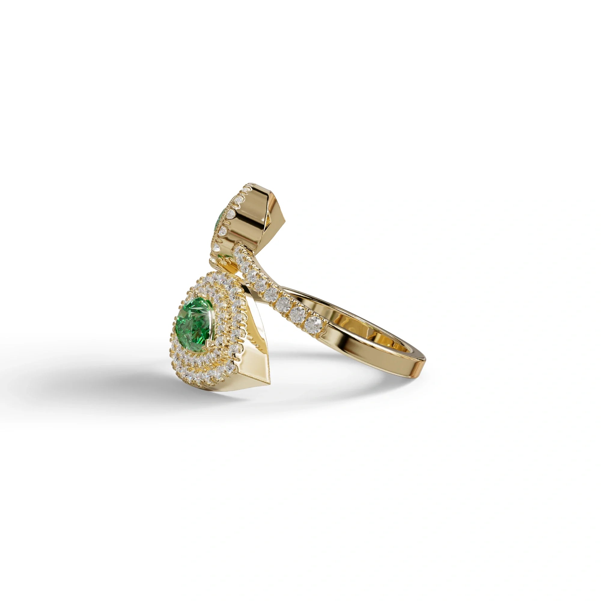 2 Carat Green Pear Cut Halo & Pave Lab Grown Diamond Ring - Ahurissant
