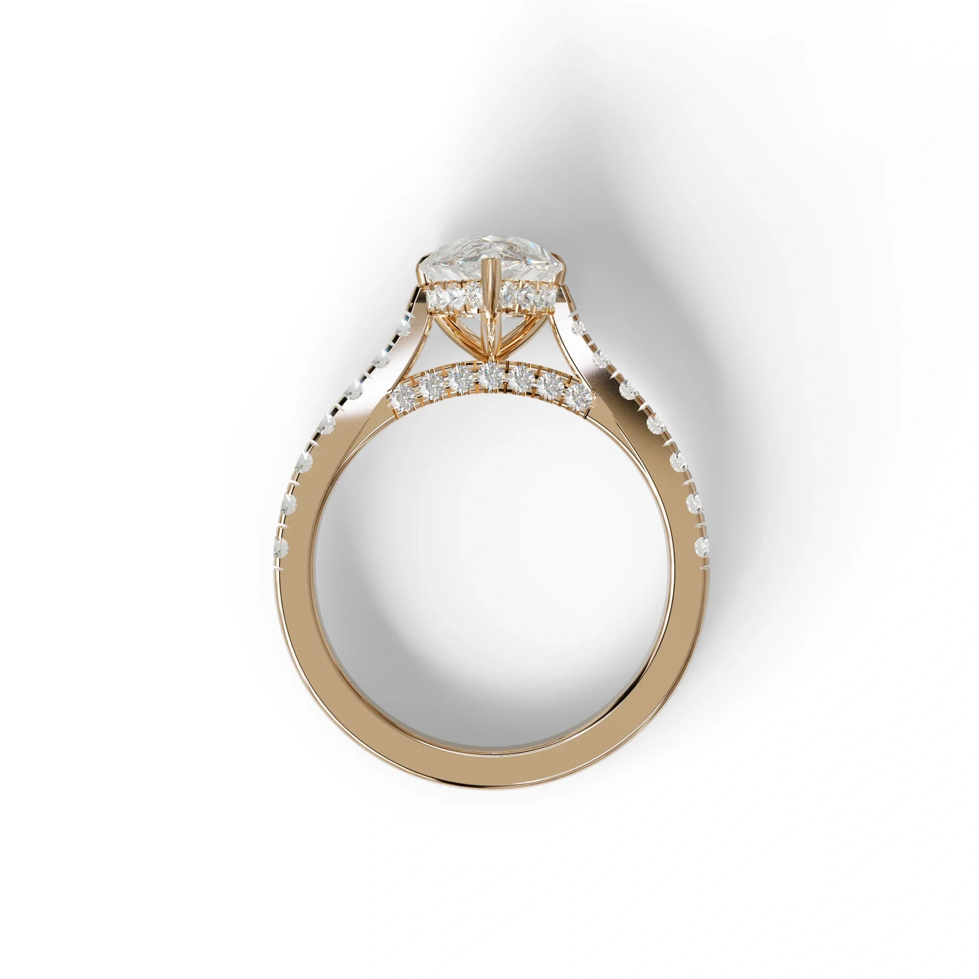 2 Carat E VVS Pear Shaped Hidden Halo Lab Diamond Engagement Ring - Teardrop
