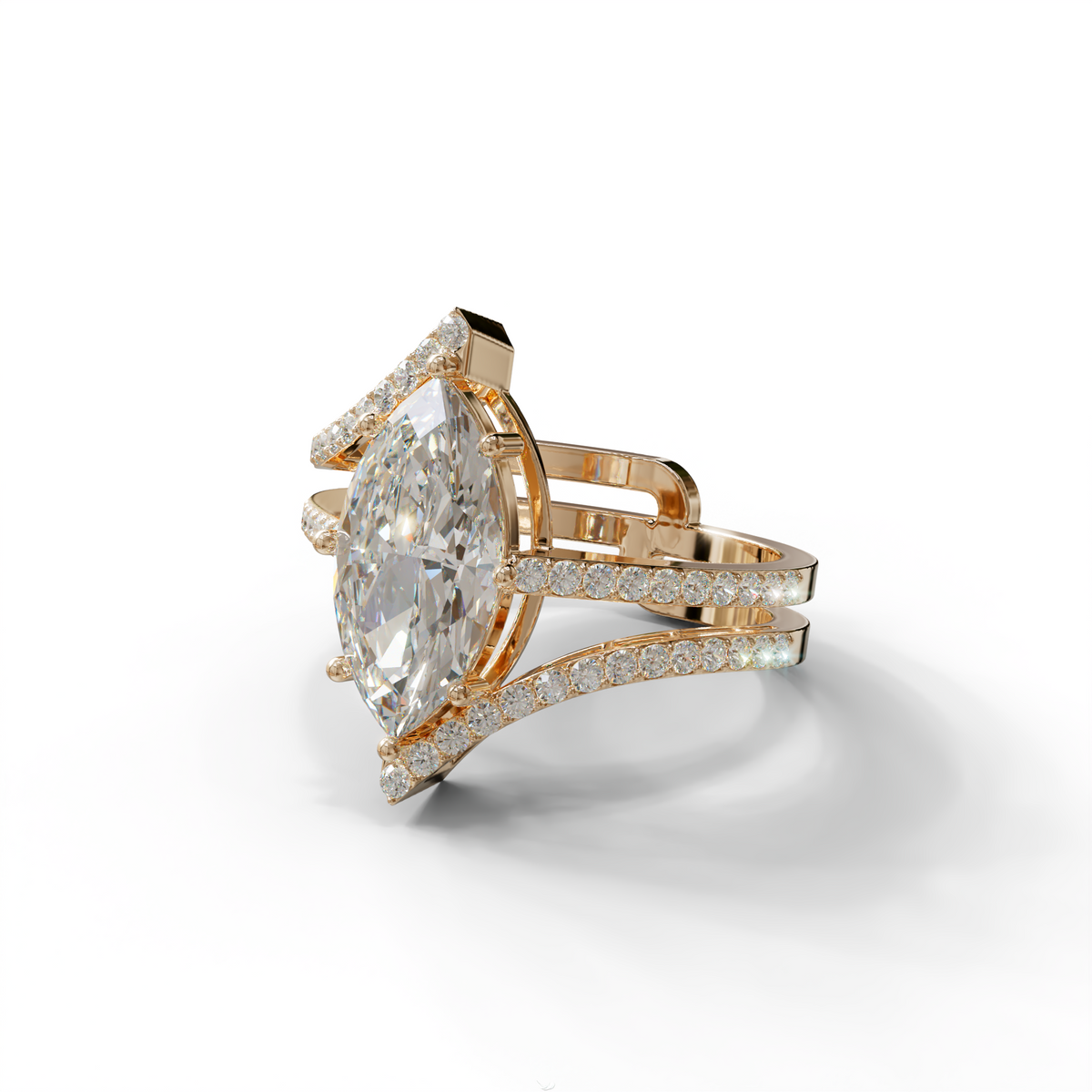 3 Carat Marquise Cut E VVS Lab Diamond Ring with Double Pave Setting