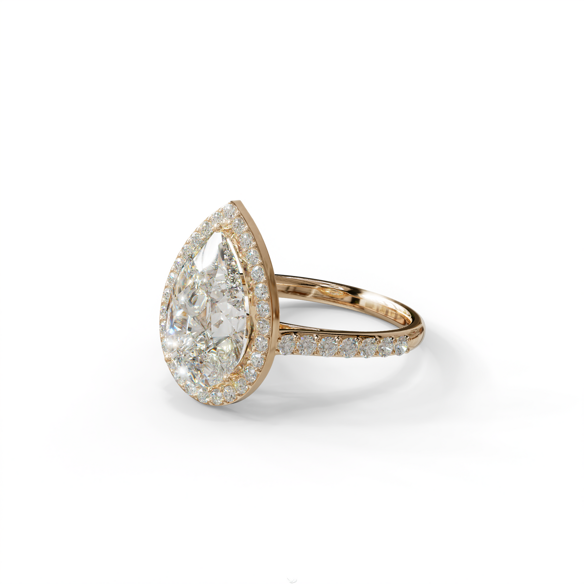 3 Carat E/VVS Pear Cut Halo & Pave Setting Lab Grown Diamond Setting Ring