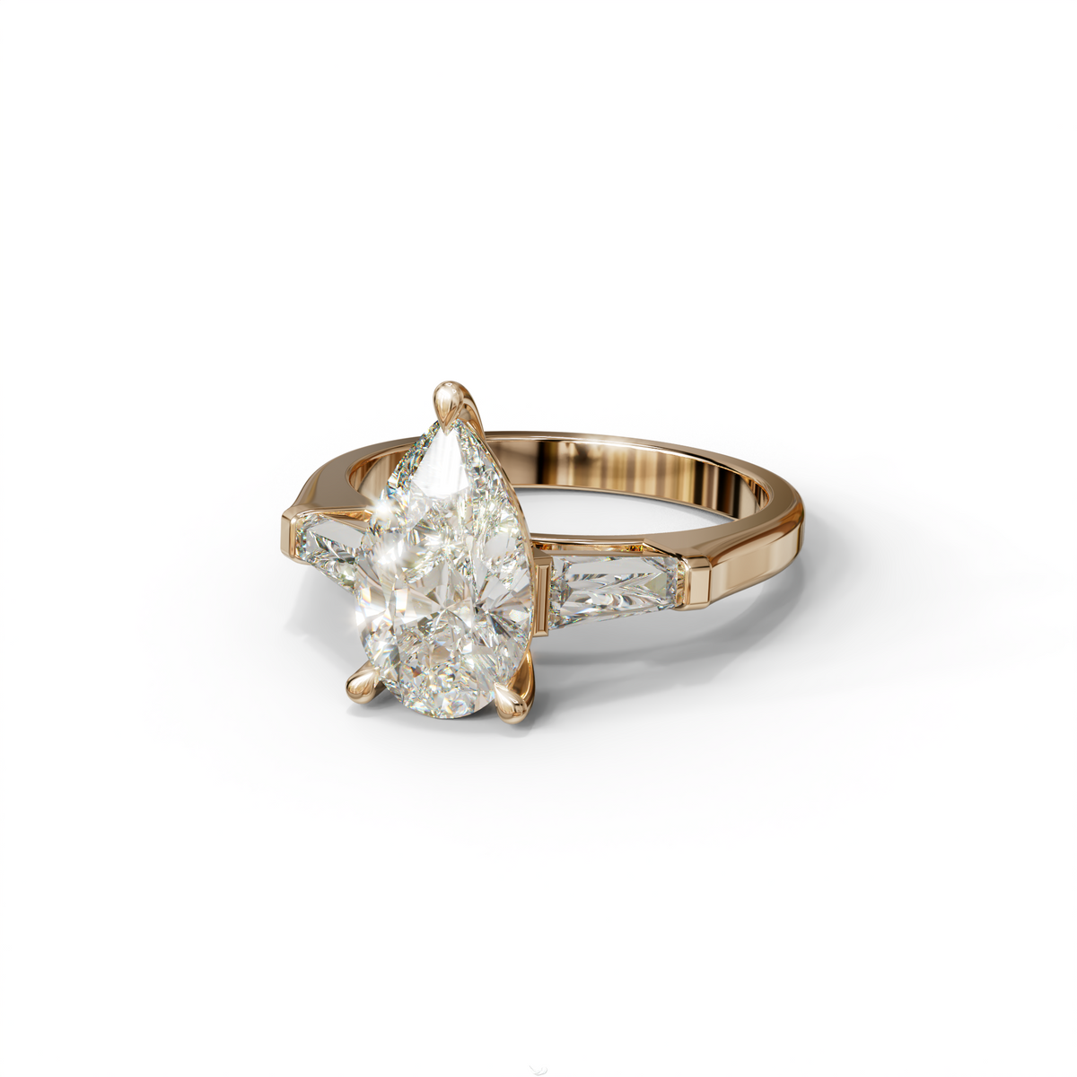 3.40ct E/VVS Pear & Tapered Baguette Three Stone Lab Diamond3.R4i0ncgt -E /BVeVlSl aPear & Tapered Baguette Three Stone