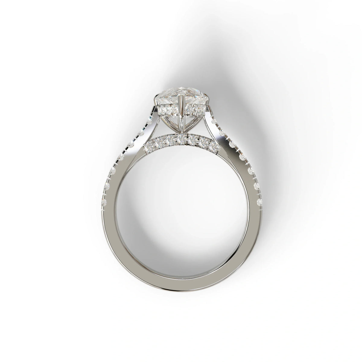 2 Carat E VVS Pear Shaped Hidden Halo Lab Diamond Engagement Ring - Teardrop