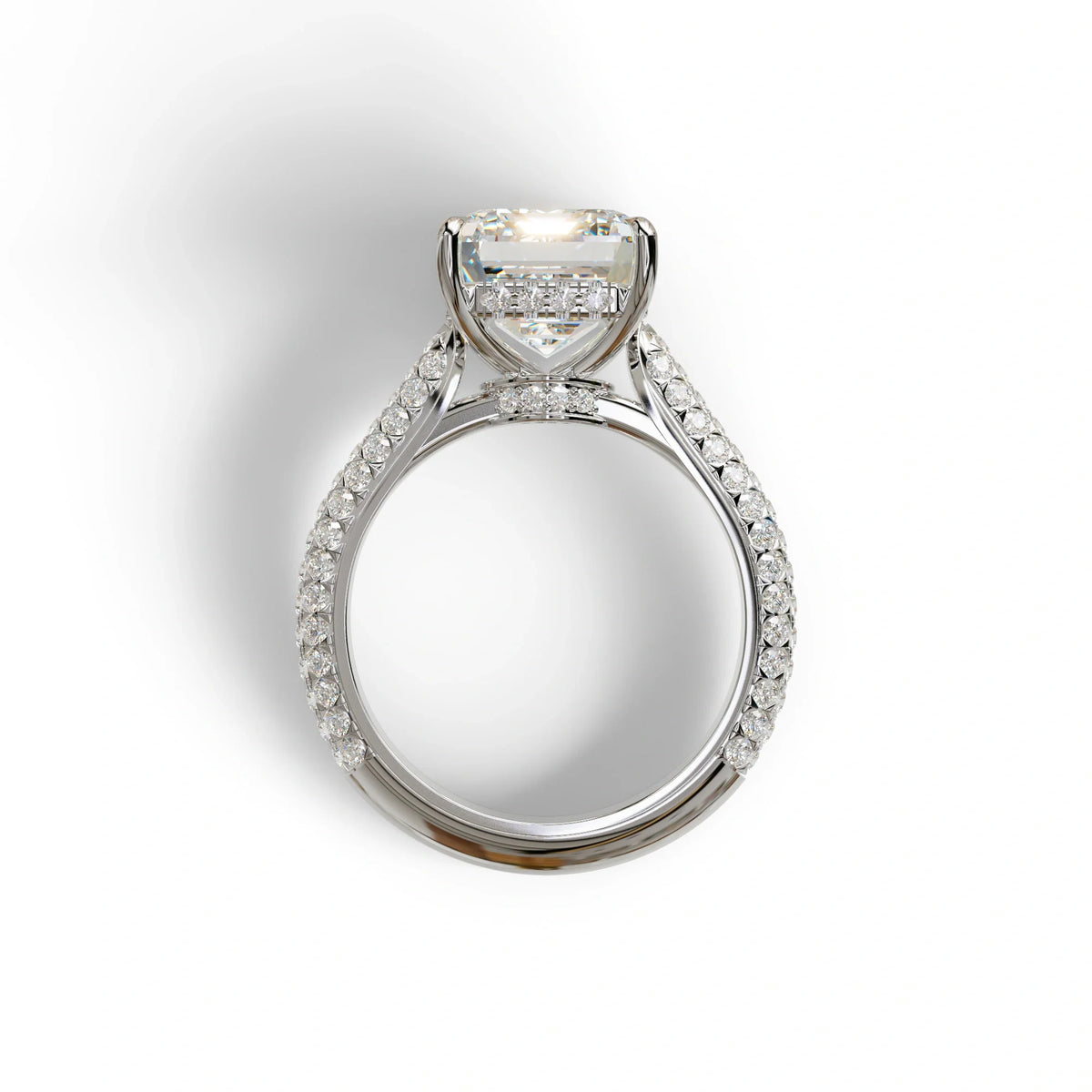 3 Carat Emerald Cut Hidden Halo & Pave Set Lab Diamond Ring - Emme