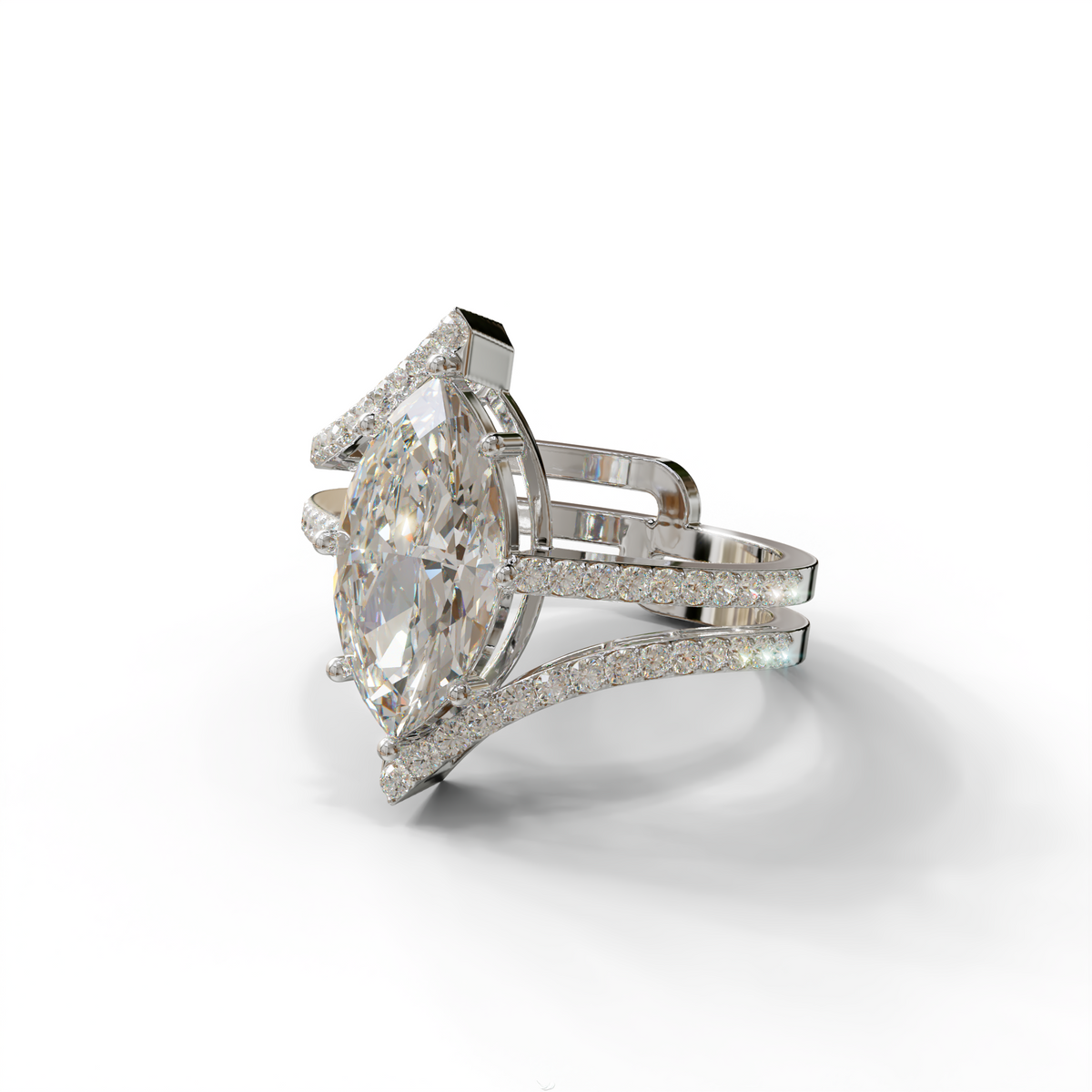 3 Carat Marquise Cut E VVS Lab Diamond Ring with Double Pave Setting