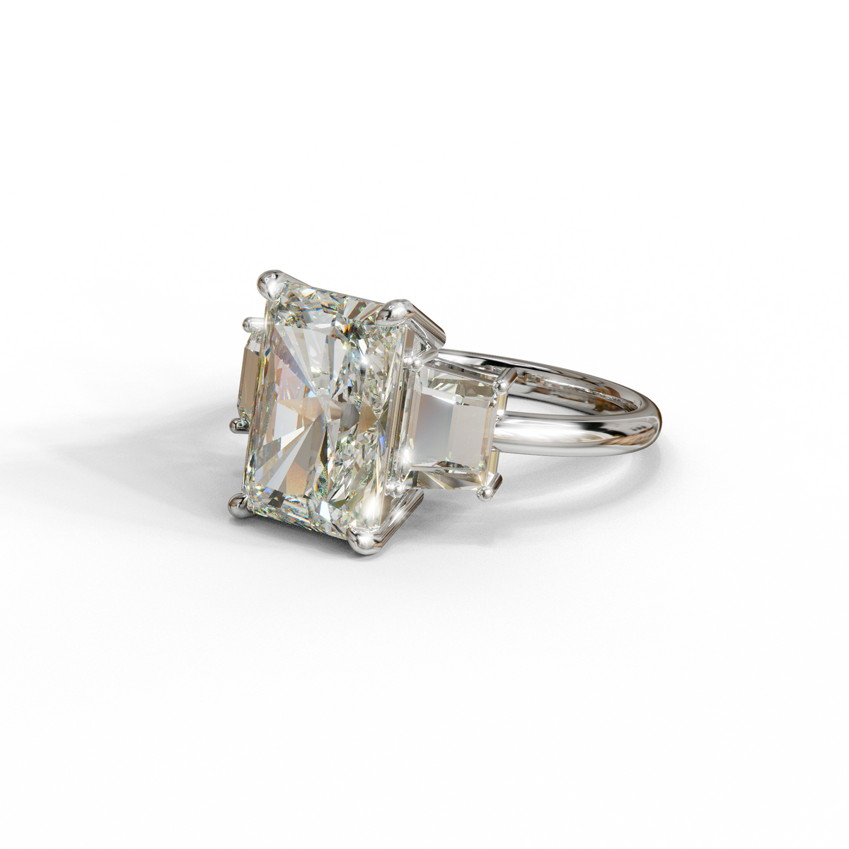 4 Carat Radiant & Trapezoid Three Stone Engagement Ring - Embrace