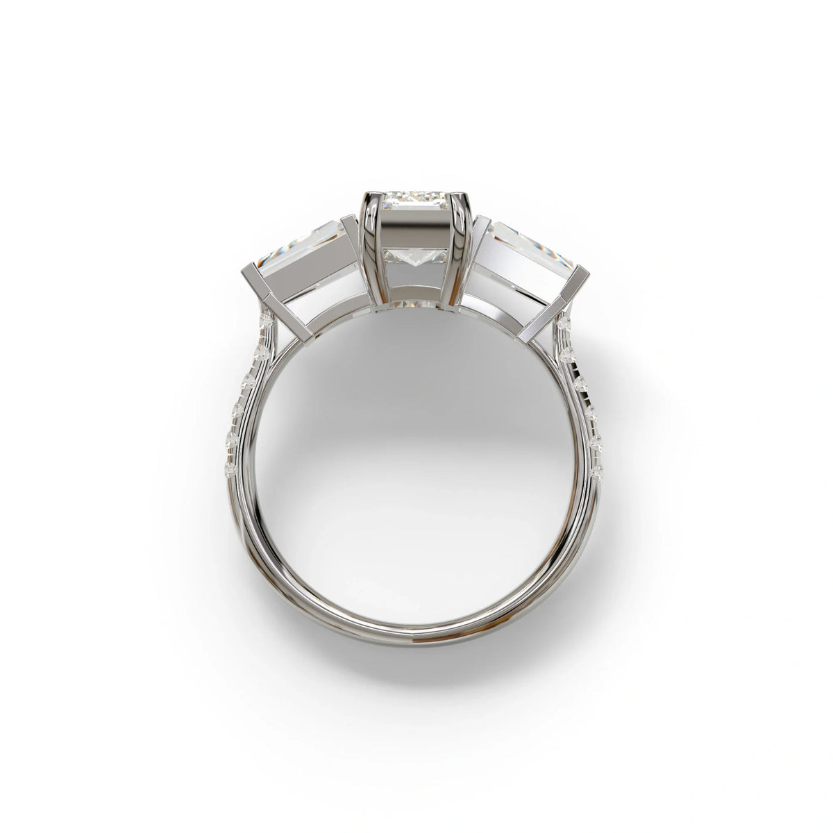 1.50 Carat E VVS Emerald With Tapered Cut Lab Grown Diamond Ring - Libra