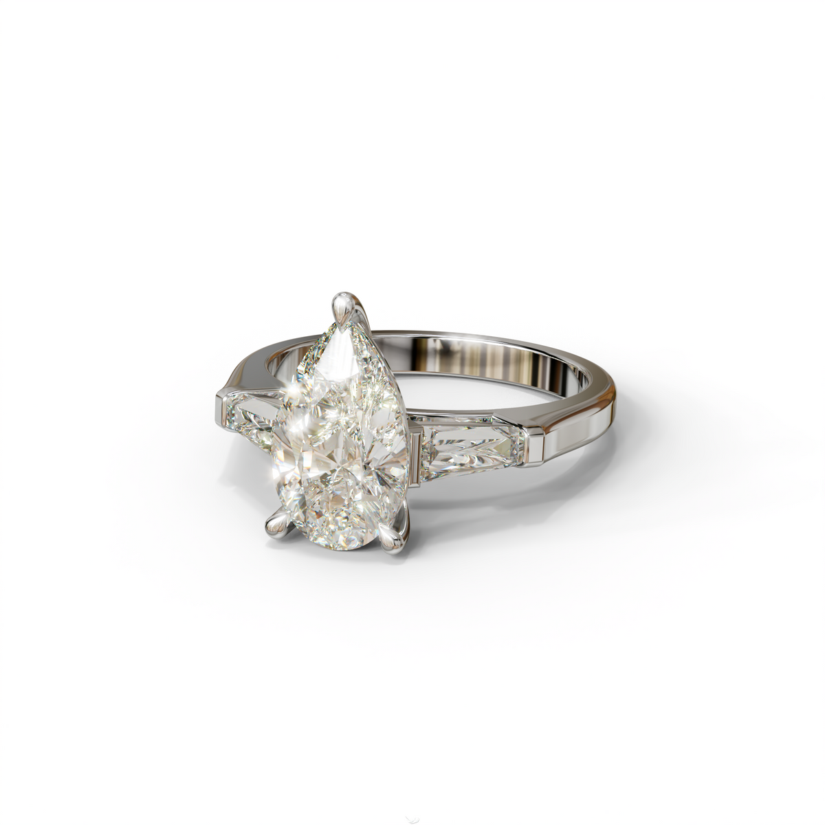 3.40ct E/VVS Pear & Tapered Baguette Three Stone Lab Diamond3.R4i0ncgt -E /BVeVlSl aPear & Tapered Baguette Three Stone