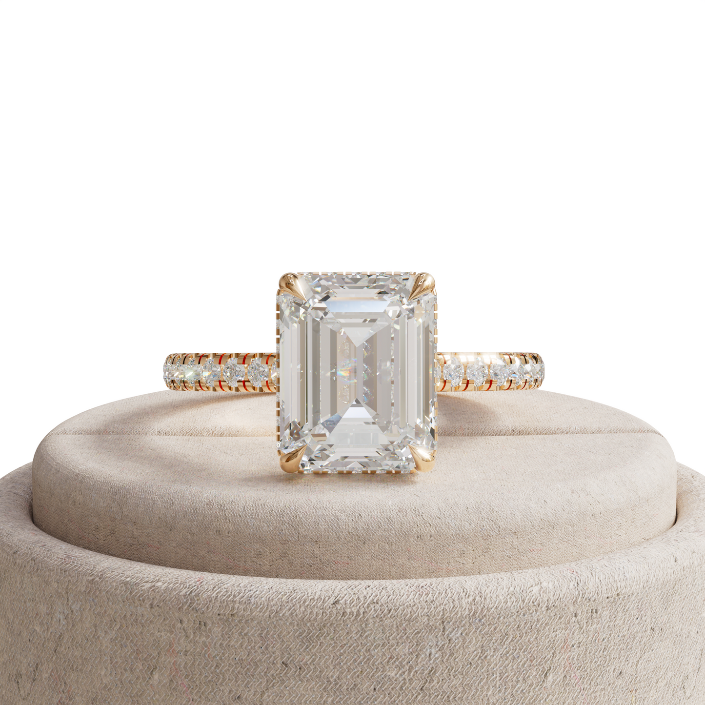 2.5 Ct E/VVS Emerald Cut Lab Diamond In Hidden Halo & Pave Setting Ring - Siena