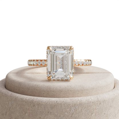 2.5 Ct E/VVS Emerald Cut Lab Diamond In Hidden Halo & Pave Setting Ring - Siena