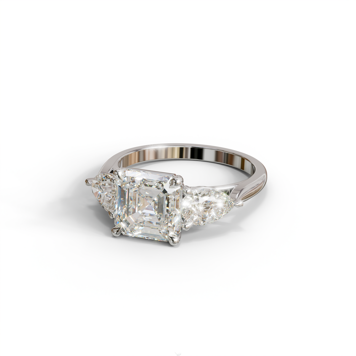 3 Carat E-VVS Asscher Cut Lab Diamond In 3 Stones Claw Prongs Setting Ring
