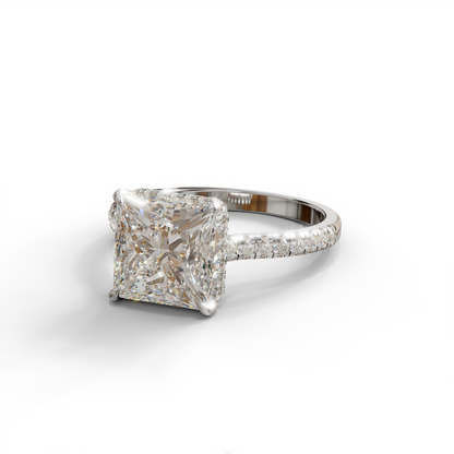 3 Carat E-VVS Square‑Cut Center Stone Engagement Ring – Hidden Halo & Pavé Design