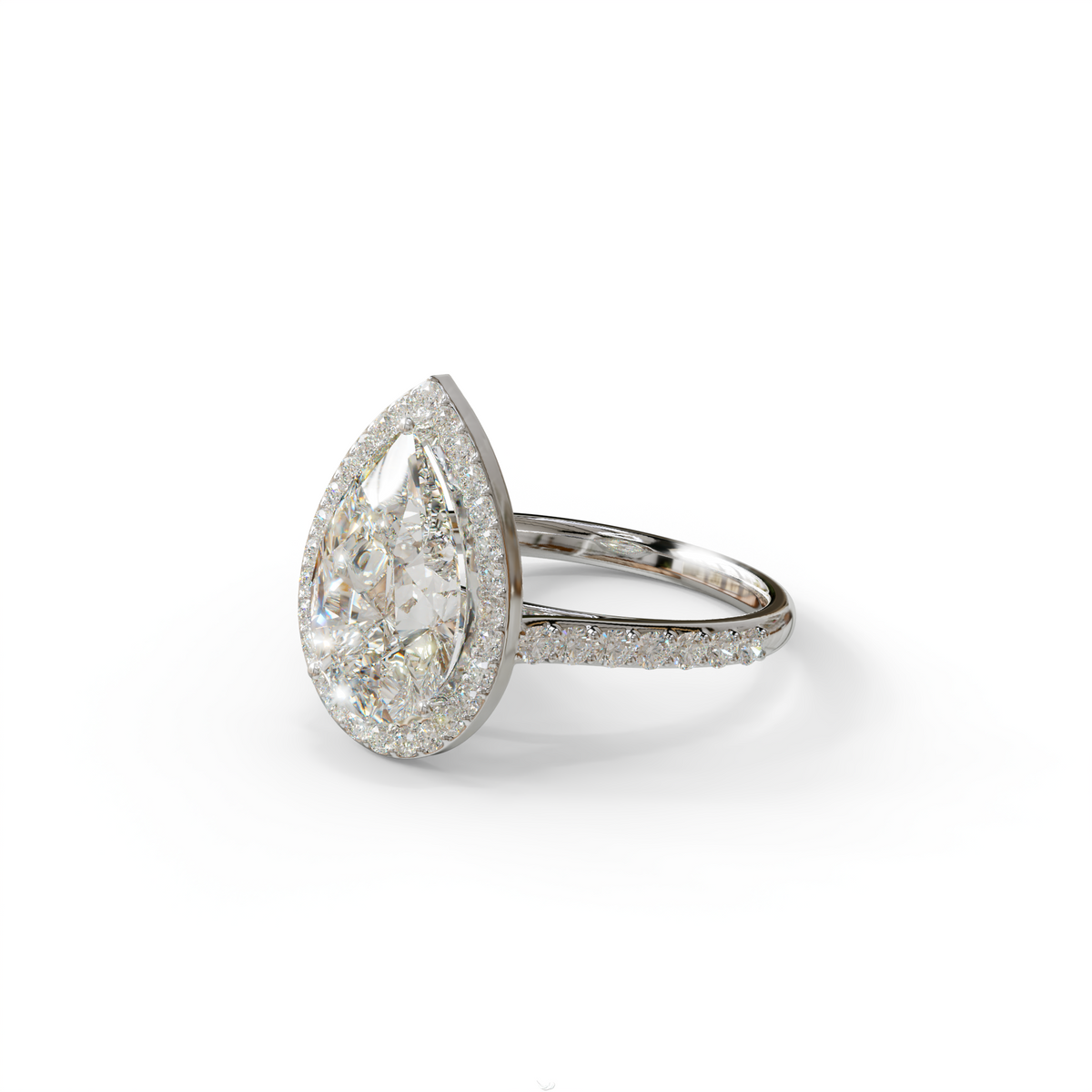 3 Carat E/VVS Pear Cut Halo & Pave Setting Lab Grown Diamond Setting Ring