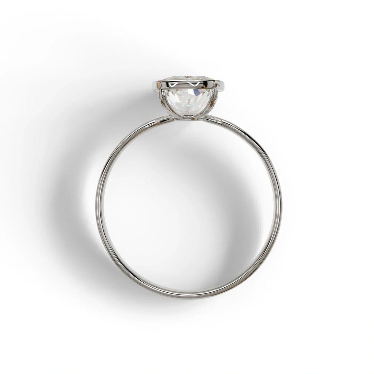 3 Carat E VVS Elongated Cushion Cut Bezel Set Engagement Ring - Astrae