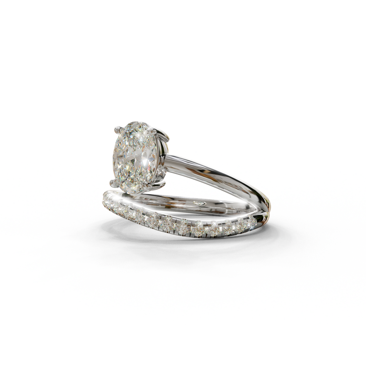 1.5 Carat S-Curve Oval Diamond Pave-set Diamond Ring - Bypass