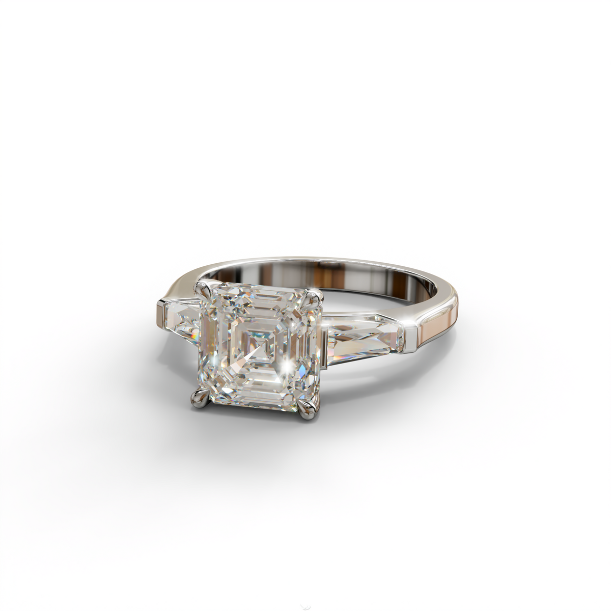 3 Carat E VVS Asscher & Baguette Cut Multi Stone Lab Diamond Ring - Brillante
