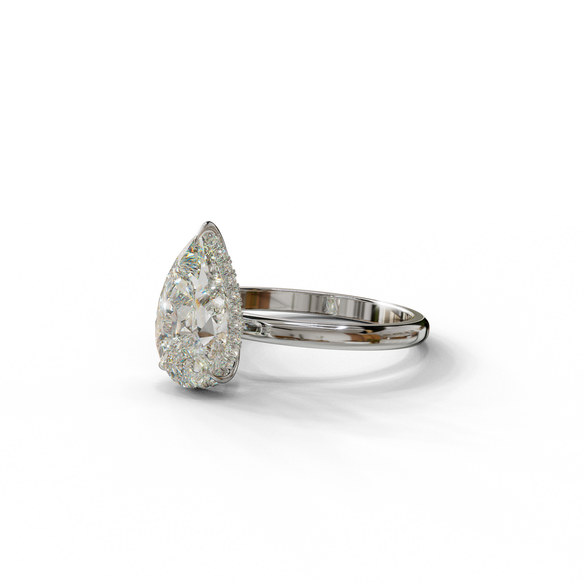 3.5 Carat E/VVS Pear Cut Hidden Halo Lab Grown Diamond Ring