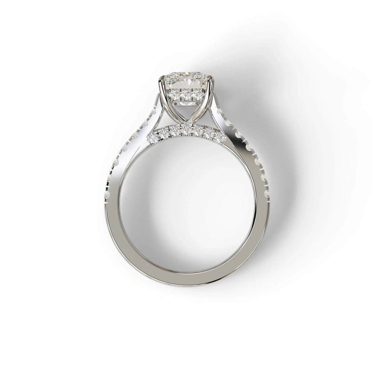 E VVS 2 Carat Radiant Cut Halo & Pave Lab Grown Diamond Ring- Asphalt