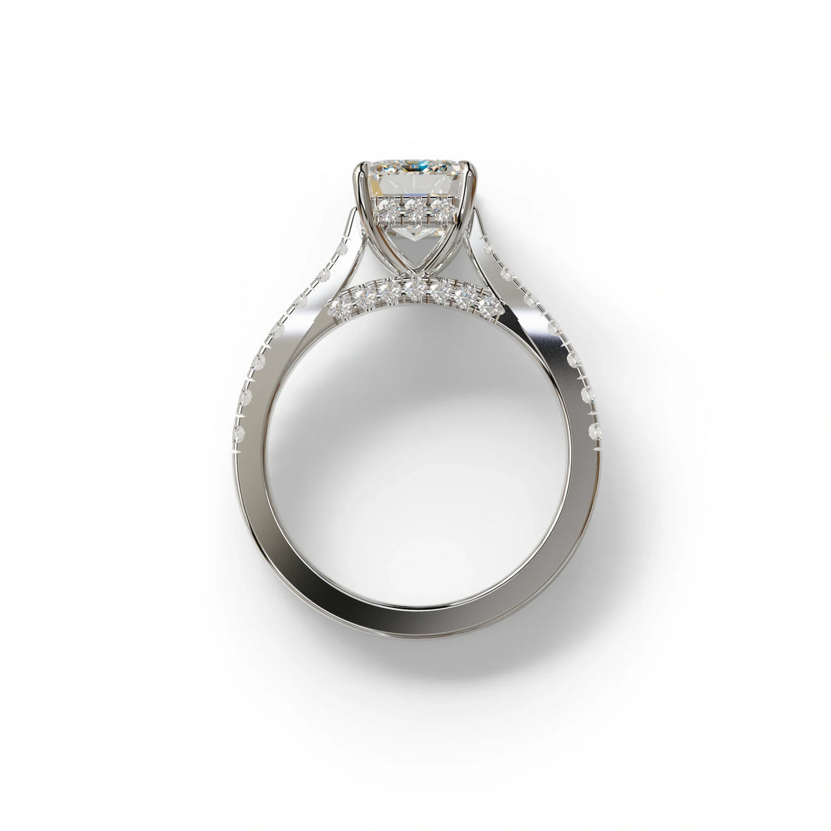 2 Carat E VVS Emerald Cut Hidden Halo & Pave Lab Diamond Ring - Siara