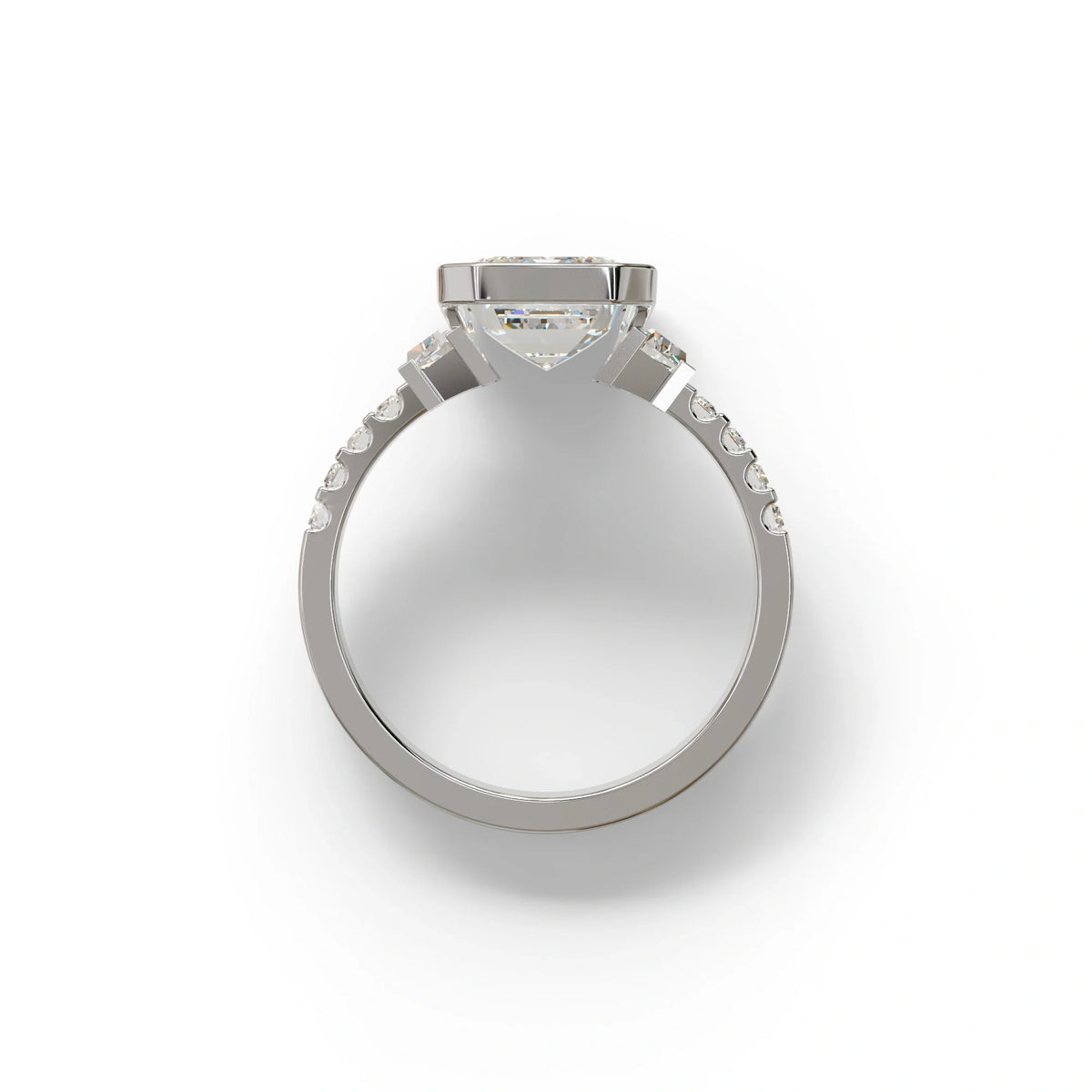 3 Carat Emerald Cut Lab Diamond Engagement Ring | Half Bezel set- Gatsby
