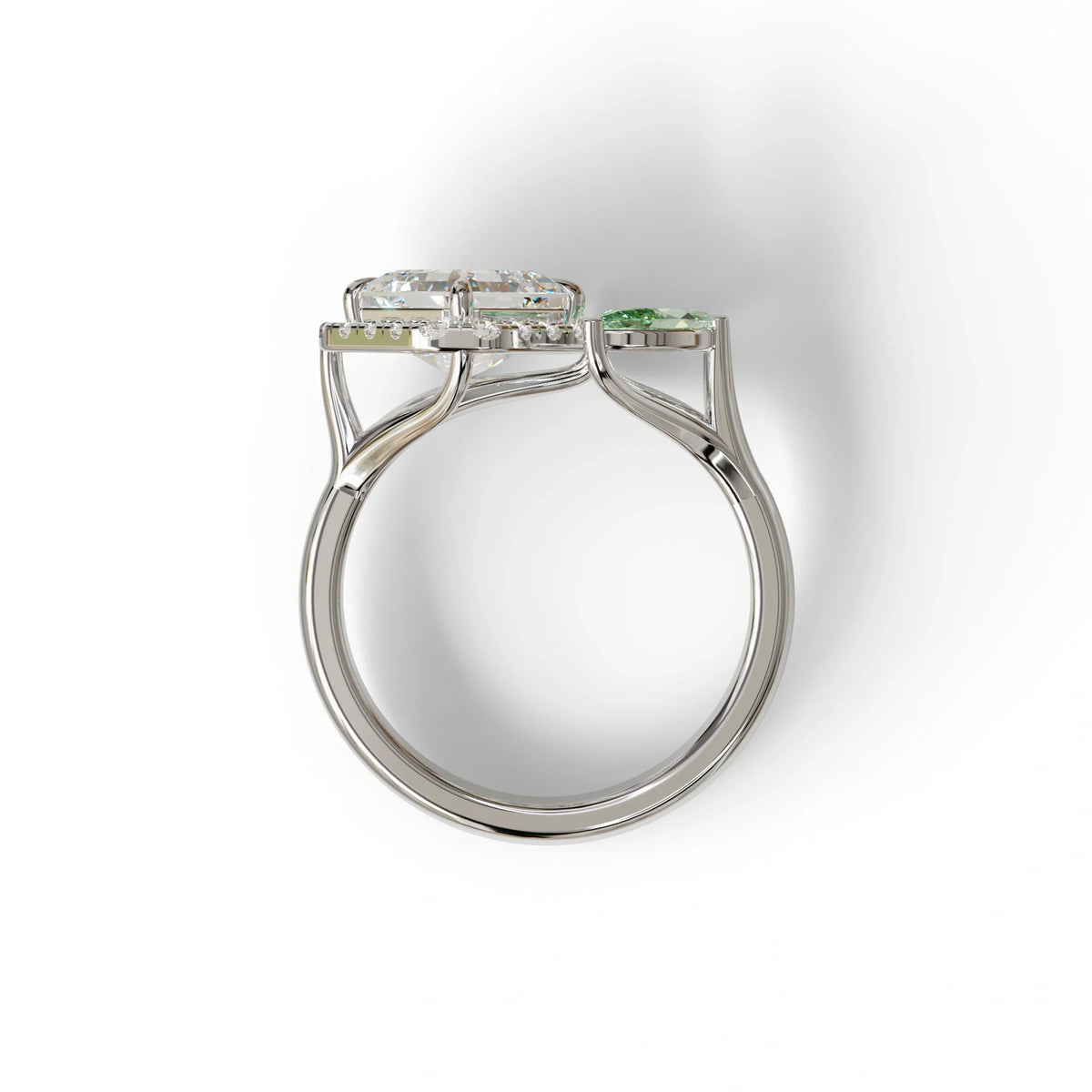 2 Carat Asscher Cut Diamond Cocktail Engagement Ring with Green Marquise - Nature Inspired