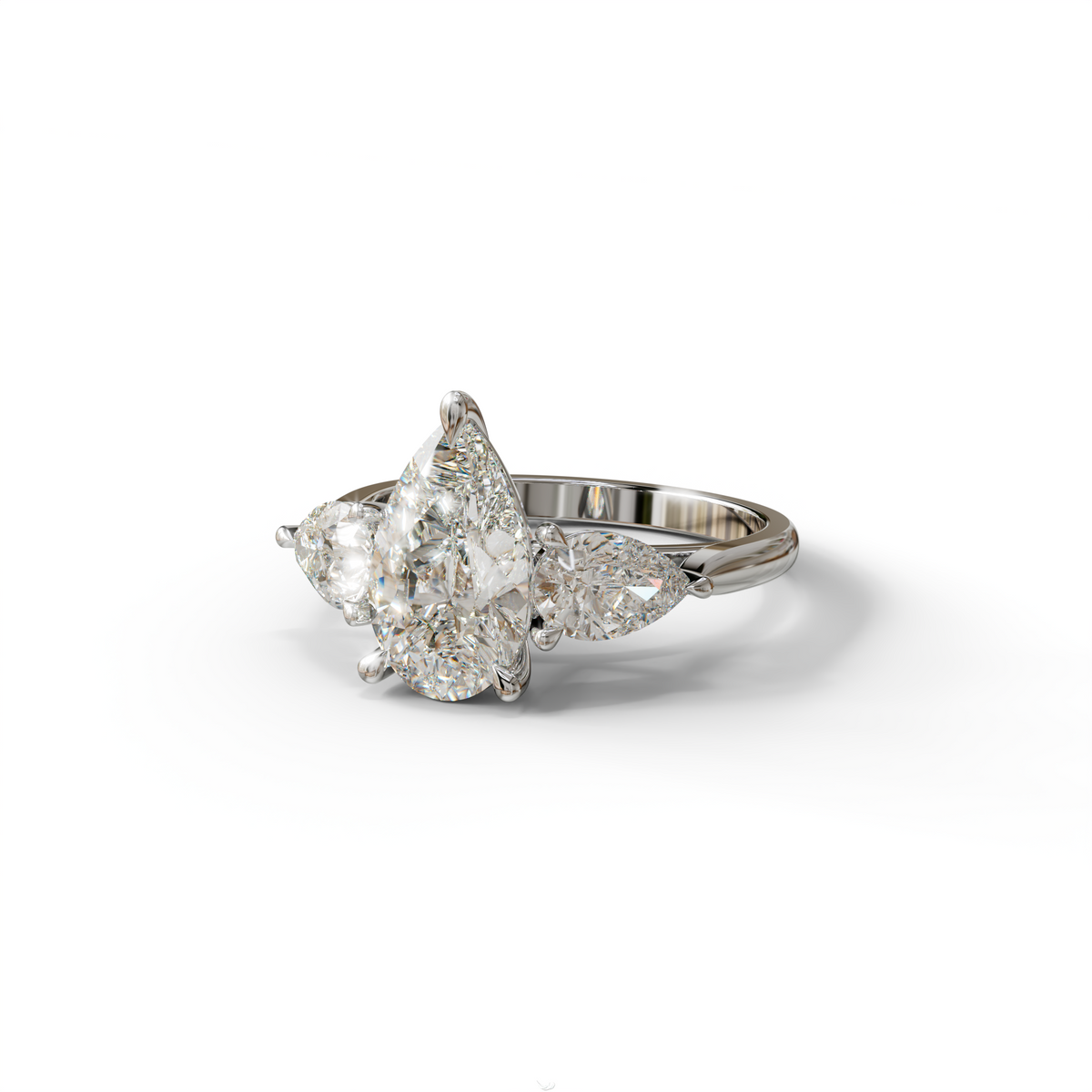 3 Carat E-VVS Pear Cut Lab Diamond In 3 Stones Claw Prongs Setting Ring