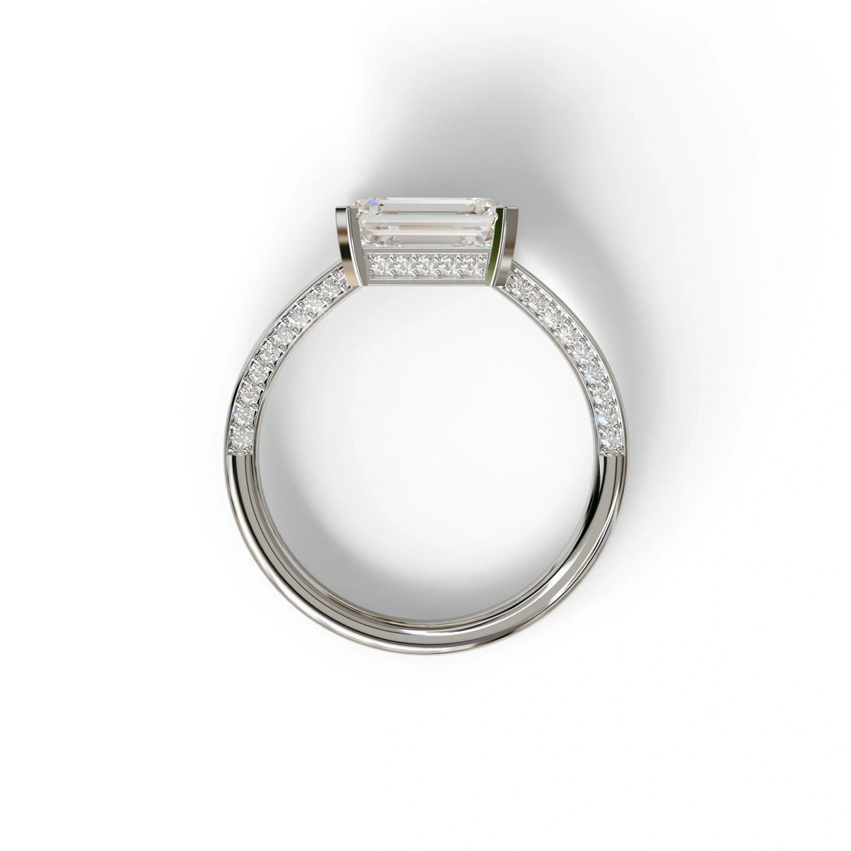 2.5 Ct Emerald Cut Lab Diamond In Pave-Chanel Setting Ring - Qiqi
