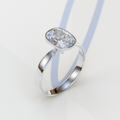 3 Carat E VVS Elongated Cushion Cut Bezel Set Engagement Ring - Astrae