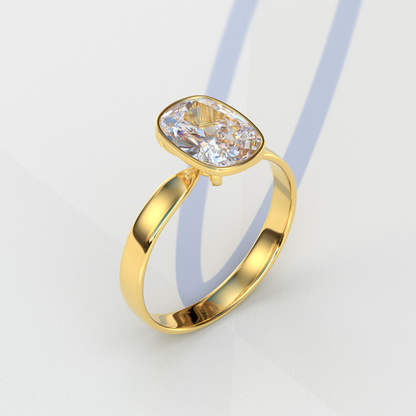 3 Carat E VVS Elongated Cushion Cut Bezel Set Engagement Ring - Astrae