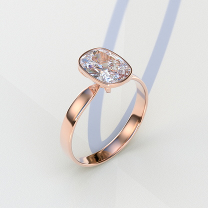 3 Carat E VVS Elongated Cushion Cut Bezel Set Engagement Ring - Astrae