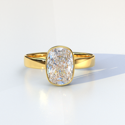 3 Carat E VVS Elongated Cushion Cut Bezel Set Engagement Ring - Astrae