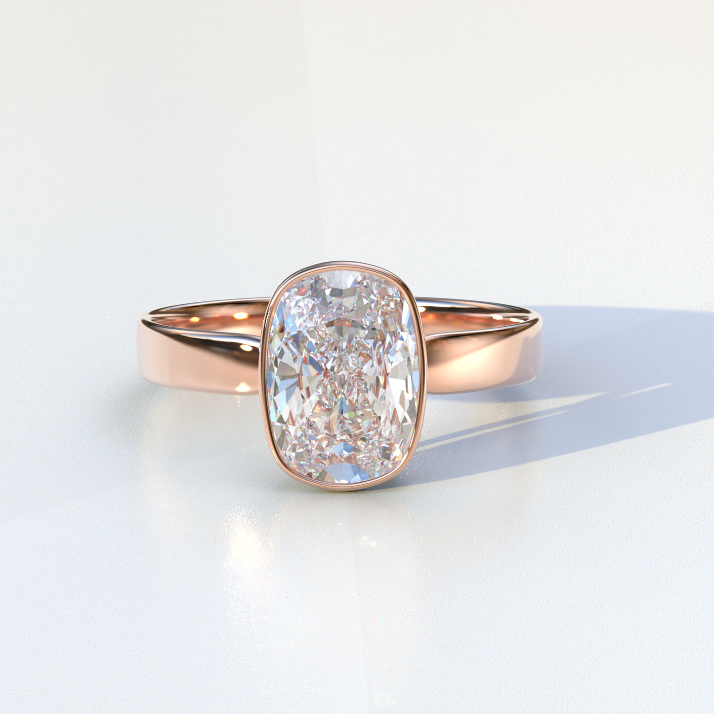 3 Carat E VVS Elongated Cushion Cut Bezel Set Engagement Ring - Astrae