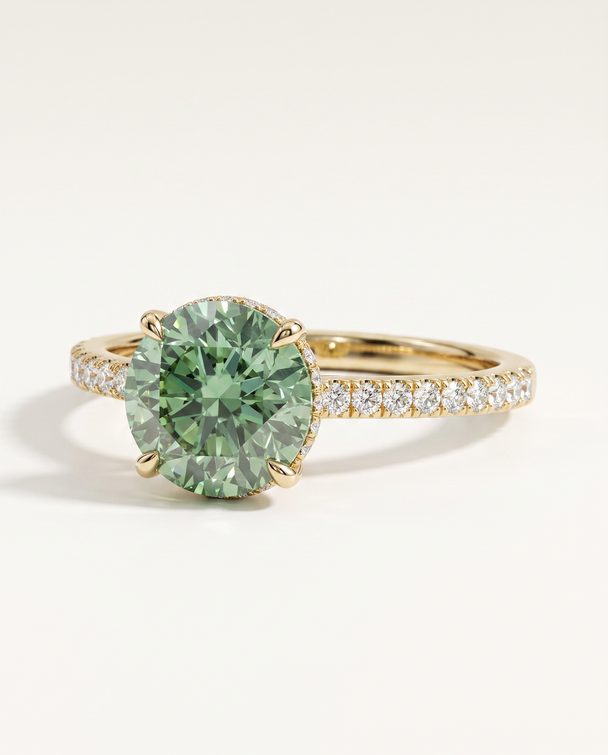 2 to 6 Carat Green Lab Grown Diamond Engagement Ring – Round Cut Hidden Halo | Liora