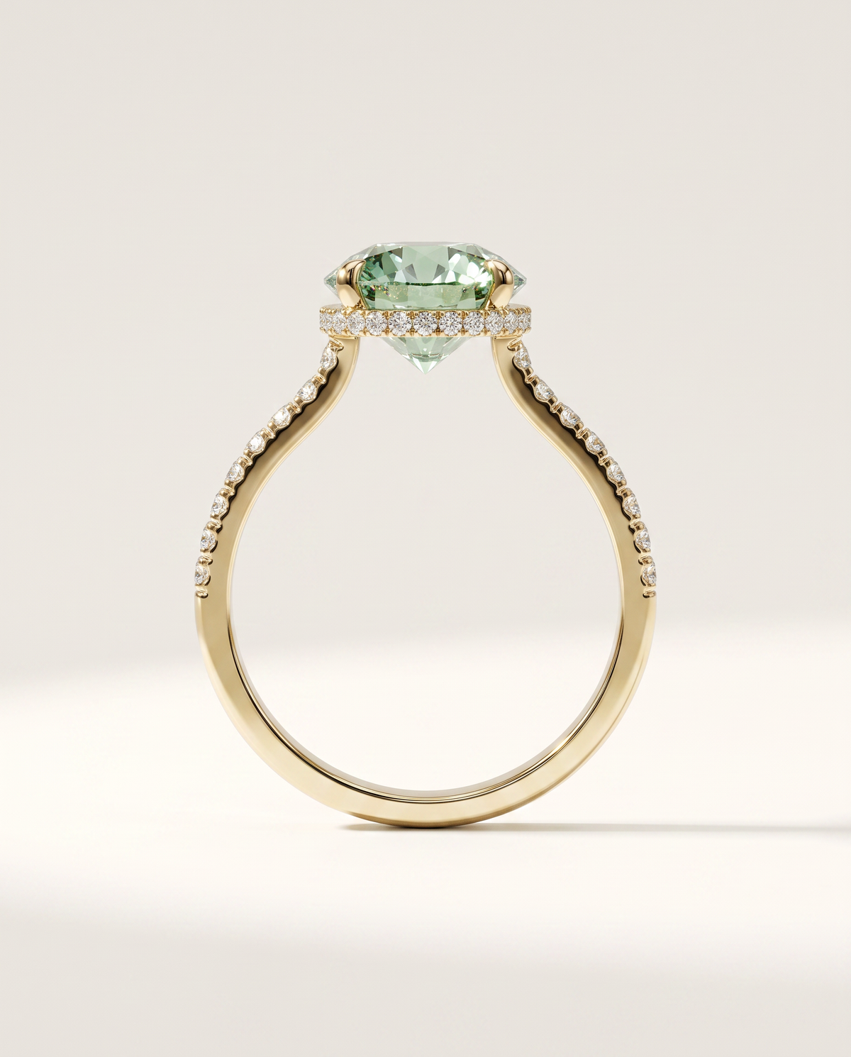 2 to 6 Carat Green Lab Grown Diamond Engagement Ring – Round Cut Hidden Halo | Liora
