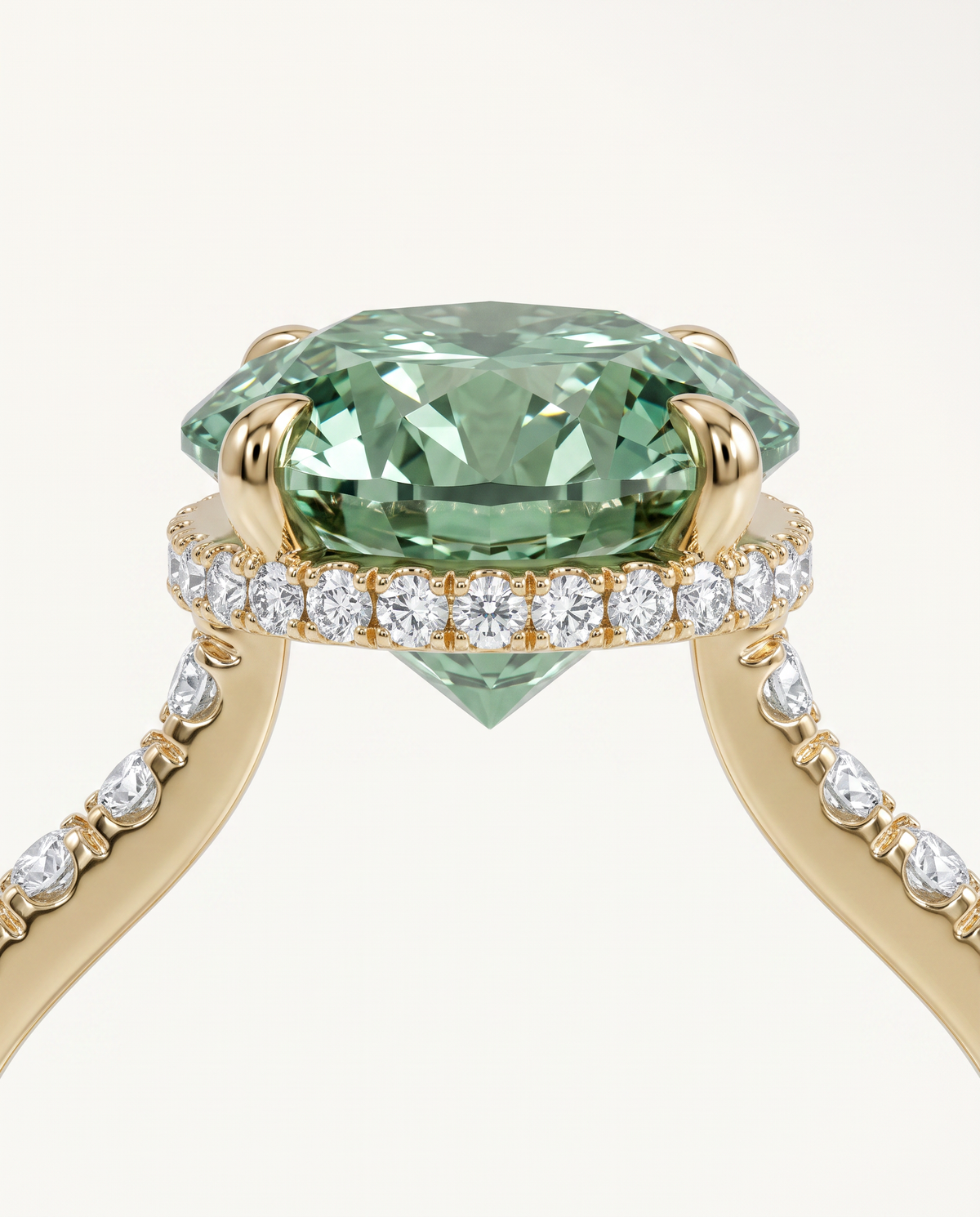 2 to 6 Carat Green Lab Grown Diamond Engagement Ring – Round Cut Hidden Halo | Liora