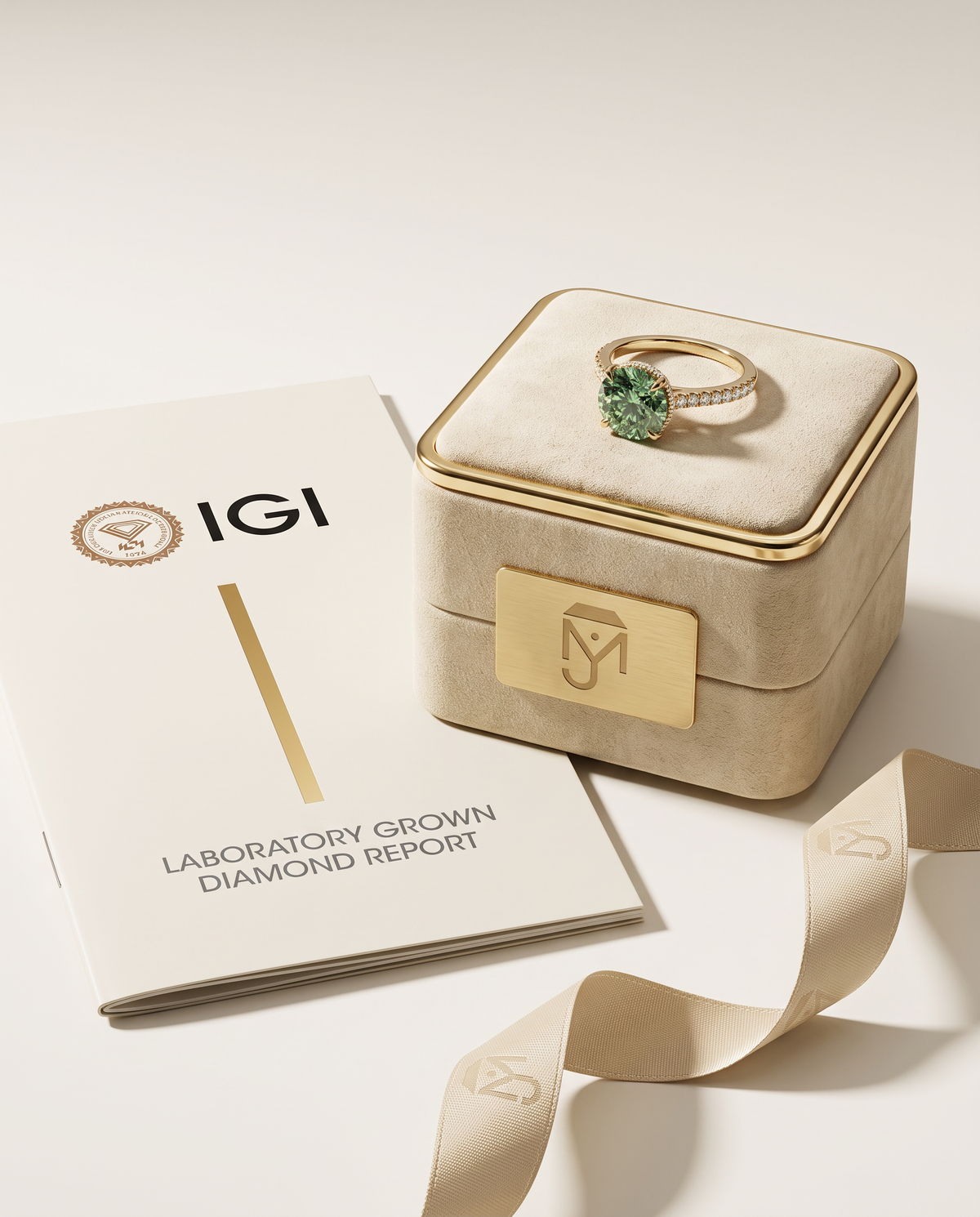 2 to 6 Carat Green Lab Grown Diamond Engagement Ring – Round Cut Hidden Halo | Liora