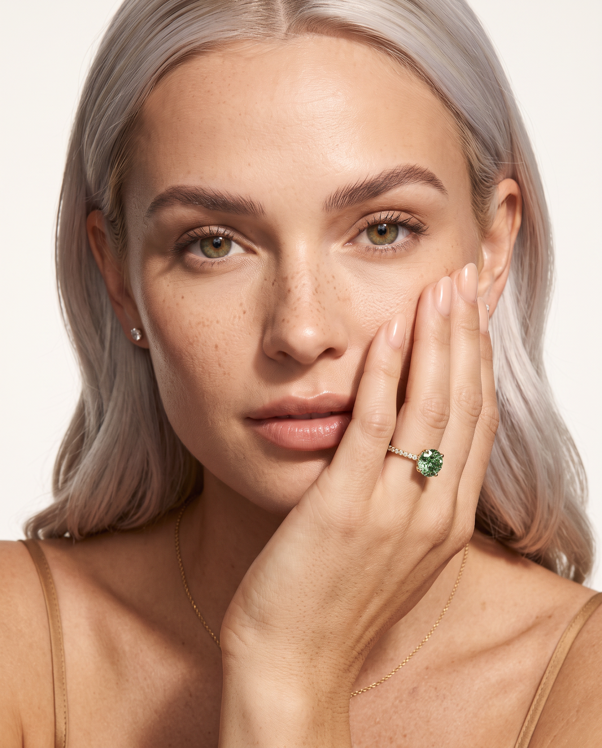 2 to 6 Carat Green Lab Grown Diamond Engagement Ring – Round Cut Hidden Halo | Liora