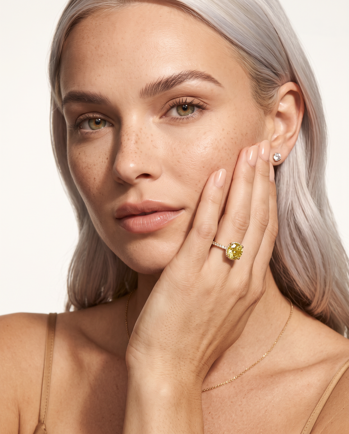 2 to 6 Carat Yellow Lab Grown Diamond Engagement Ring – Round Cut Hidden Halo | Liora