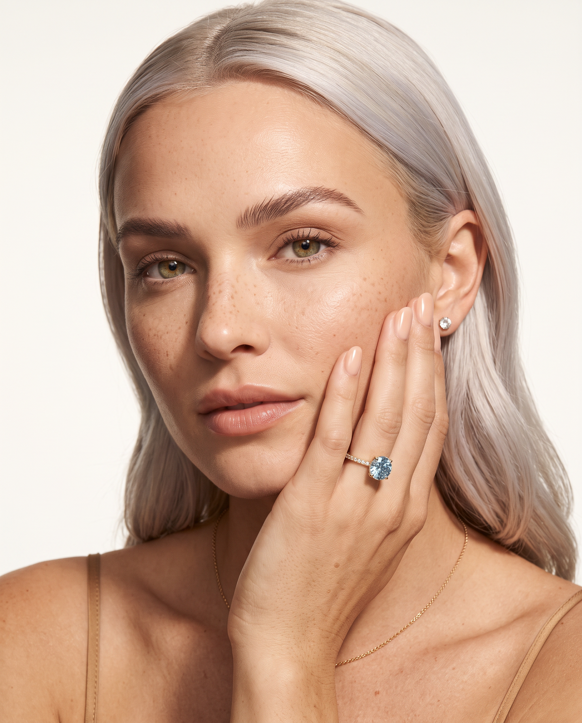 2 to 6 Carat Blue Lab Grown Diamond Engagement Ring – Round Cut Hidden Halo | Liora
