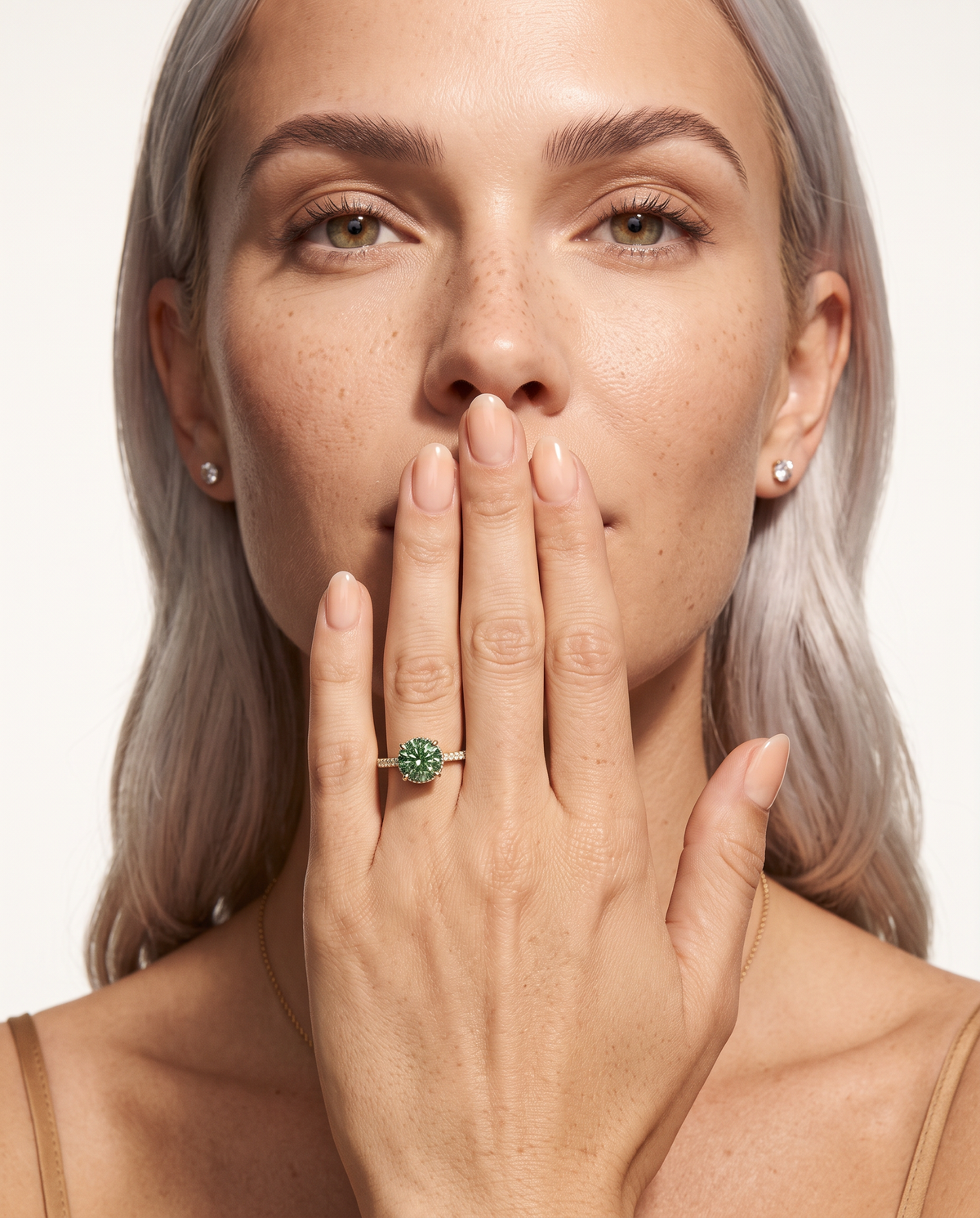 2 to 6 Carat Green Lab Grown Diamond Engagement Ring – Round Cut Hidden Halo | Liora