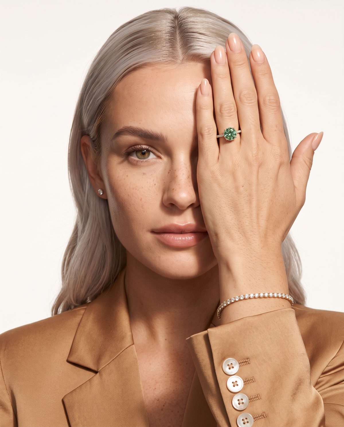 2 to 6 Carat Green Lab Grown Diamond Engagement Ring – Round Cut Hidden Halo | Liora