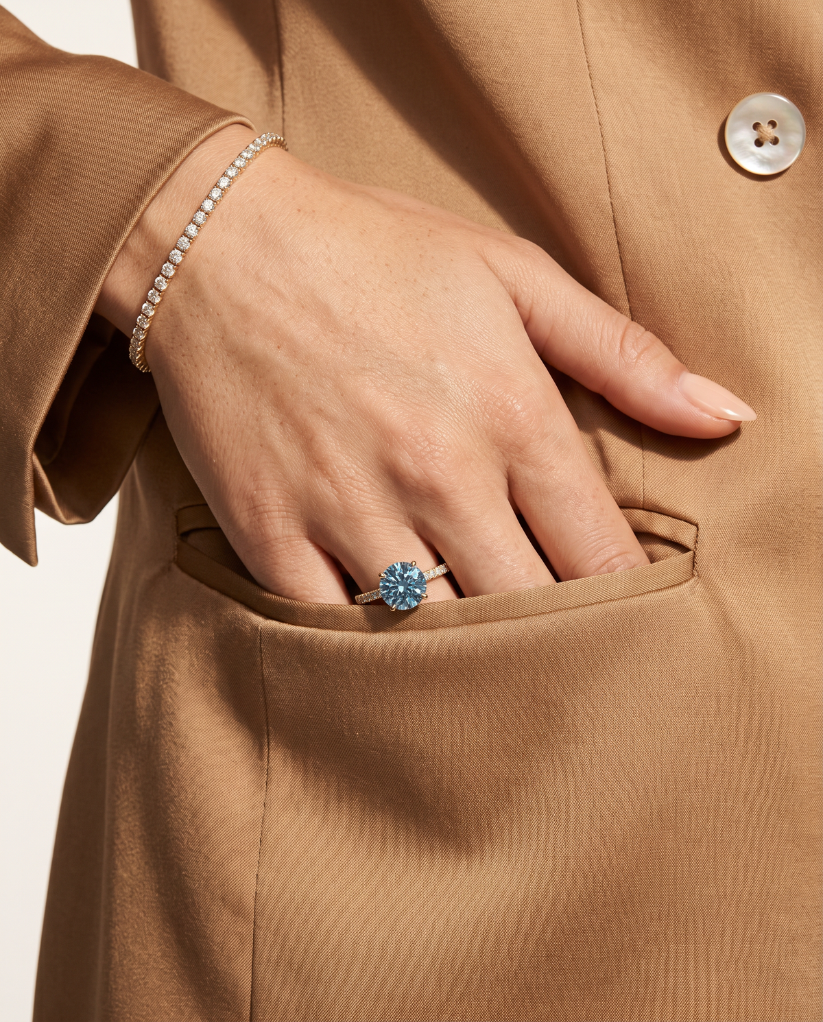 2 to 6 Carat Blue Lab Grown Diamond Engagement Ring – Round Cut Hidden Halo | Liora