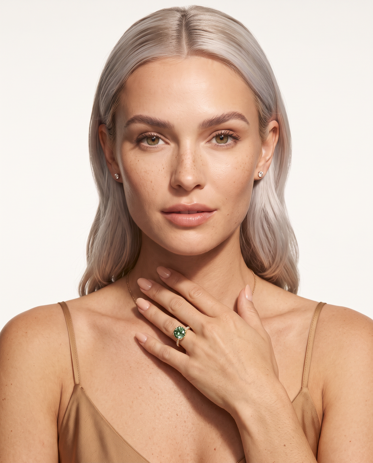 2 to 6 Carat Green Lab Grown Diamond Engagement Ring – Round Cut Hidden Halo | Liora